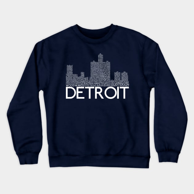 Detroit Skyline Word Art Print Crewneck Sweatshirt by fortheloveofmaps